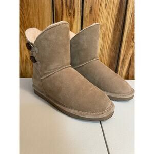 BearPaw womens tan suede size 5 faux fur lining‎ ankle boots grunchy